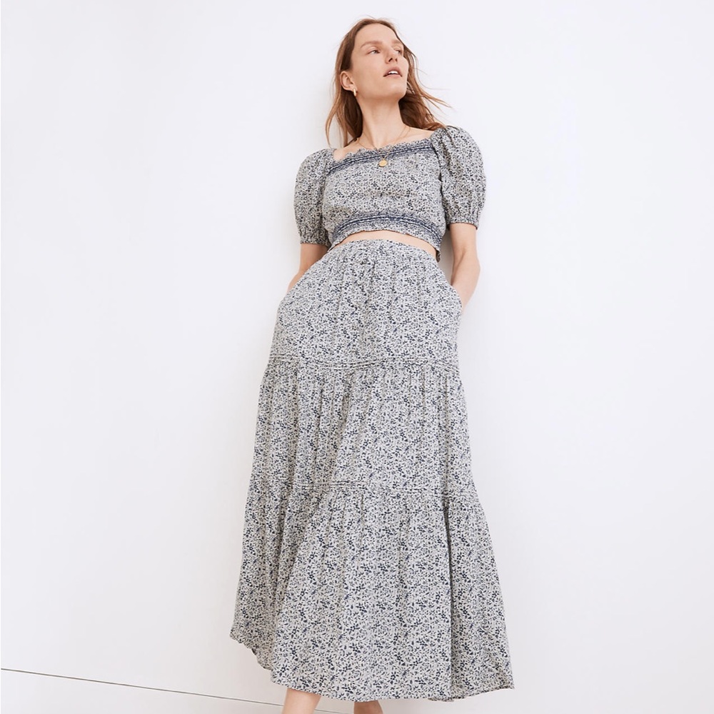 Madewell Button-Front Tiered Maxi Skirt in Florentine Floral Cotton NF955 Flowy